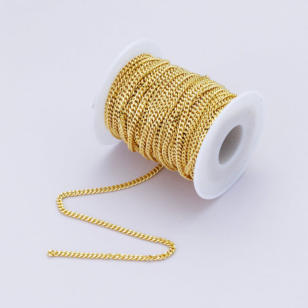 16K Gold Filled 3mm Minimalist Curb Unfinished Chain by Yard | Roll-01863