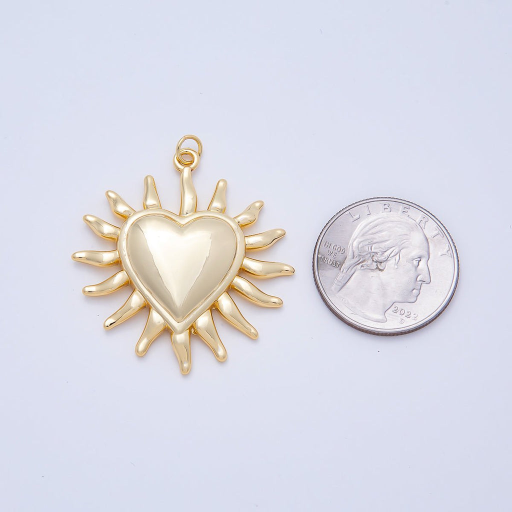16K Gold Filled 40mm Heart Sun Ray Minimalist Pendant | Charms-01057