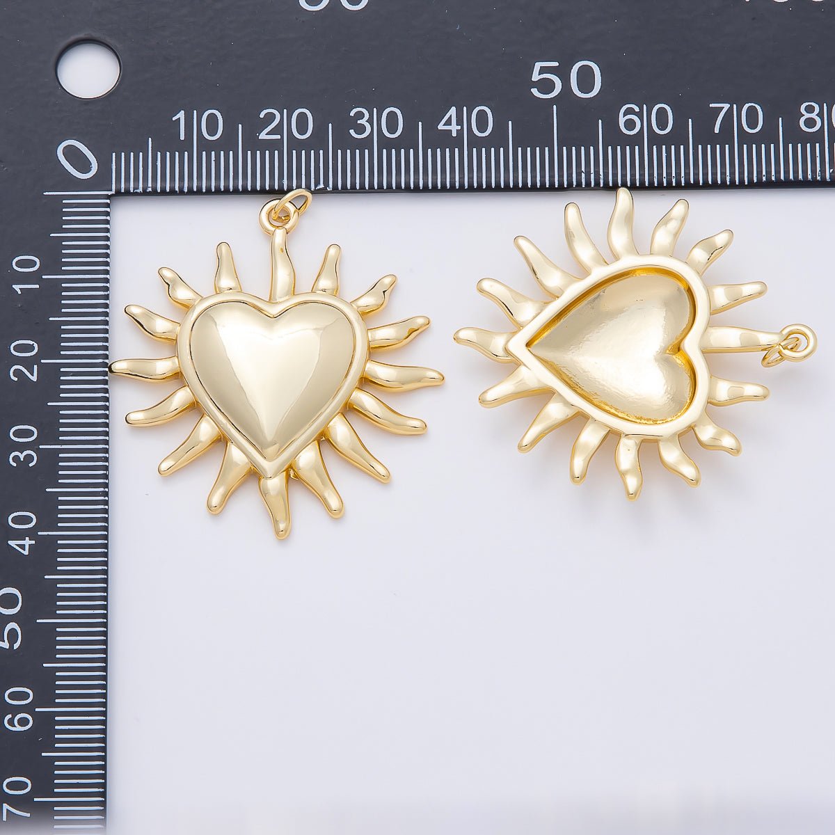 16K Gold Filled 40mm Heart Sun Ray Minimalist Pendant | Charms-01057