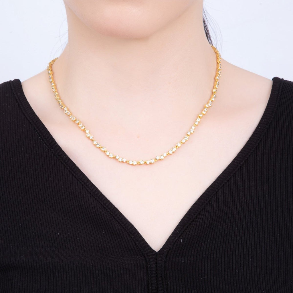 16K Gold Filled 4.2mm Clear CZ Cluster Tennis Chain 16.5 Inch Adjustable Necklace | WA-04270