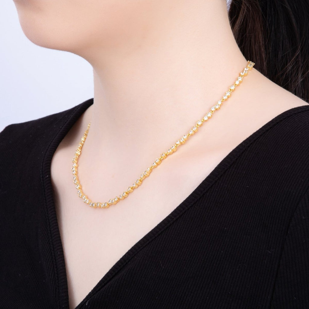 16K Gold Filled 4.2mm Clear CZ Cluster Tennis Chain 16.5 Inch Adjustable Necklace | WA-04270