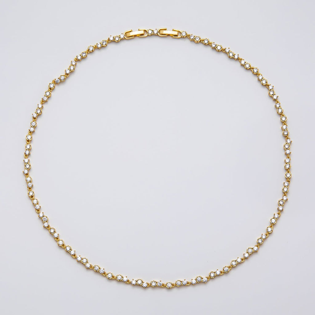 16K Gold Filled 4.2mm Clear CZ Cluster Tennis Chain 16.5 Inch Adjustable Necklace | WA-04270
