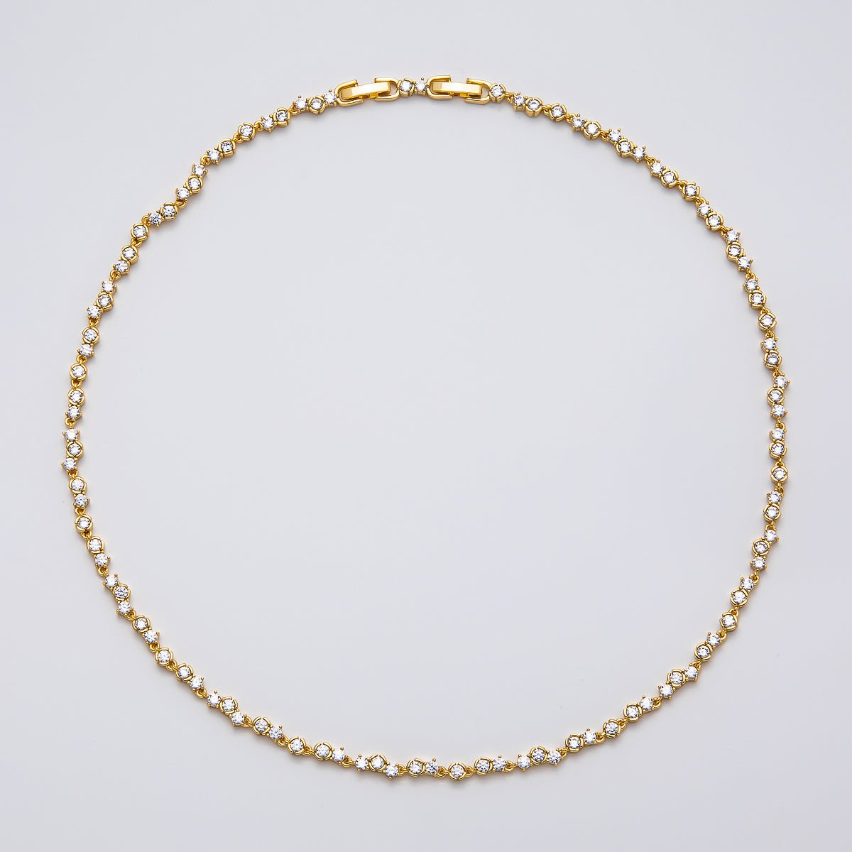 16K Gold Filled 4.2mm Clear CZ Cluster Tennis Chain 16.5 Inch Adjustable Necklace | WA-04270