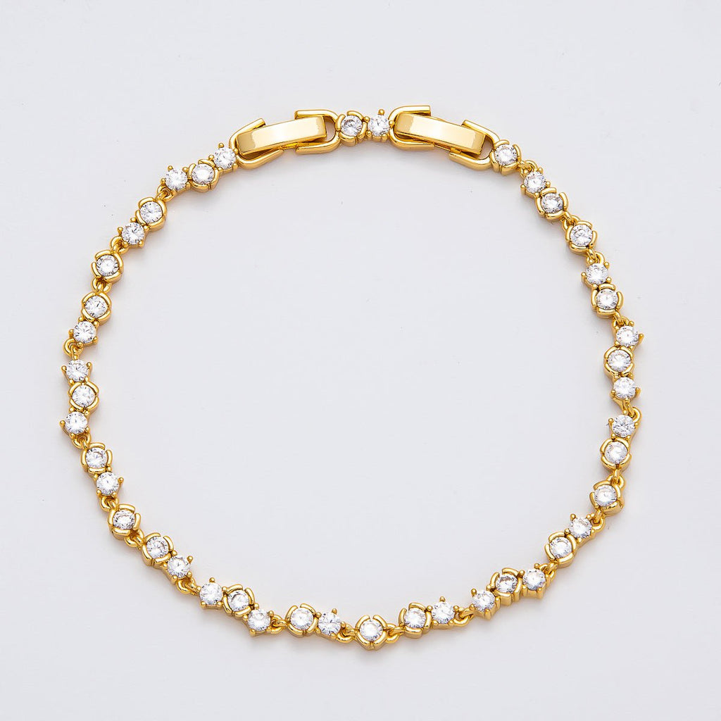 16K Gold Filled 4.2mm Clear CZ Cluster Tennis Chain 7 Inch Adjustable Bracelet | WA-04272