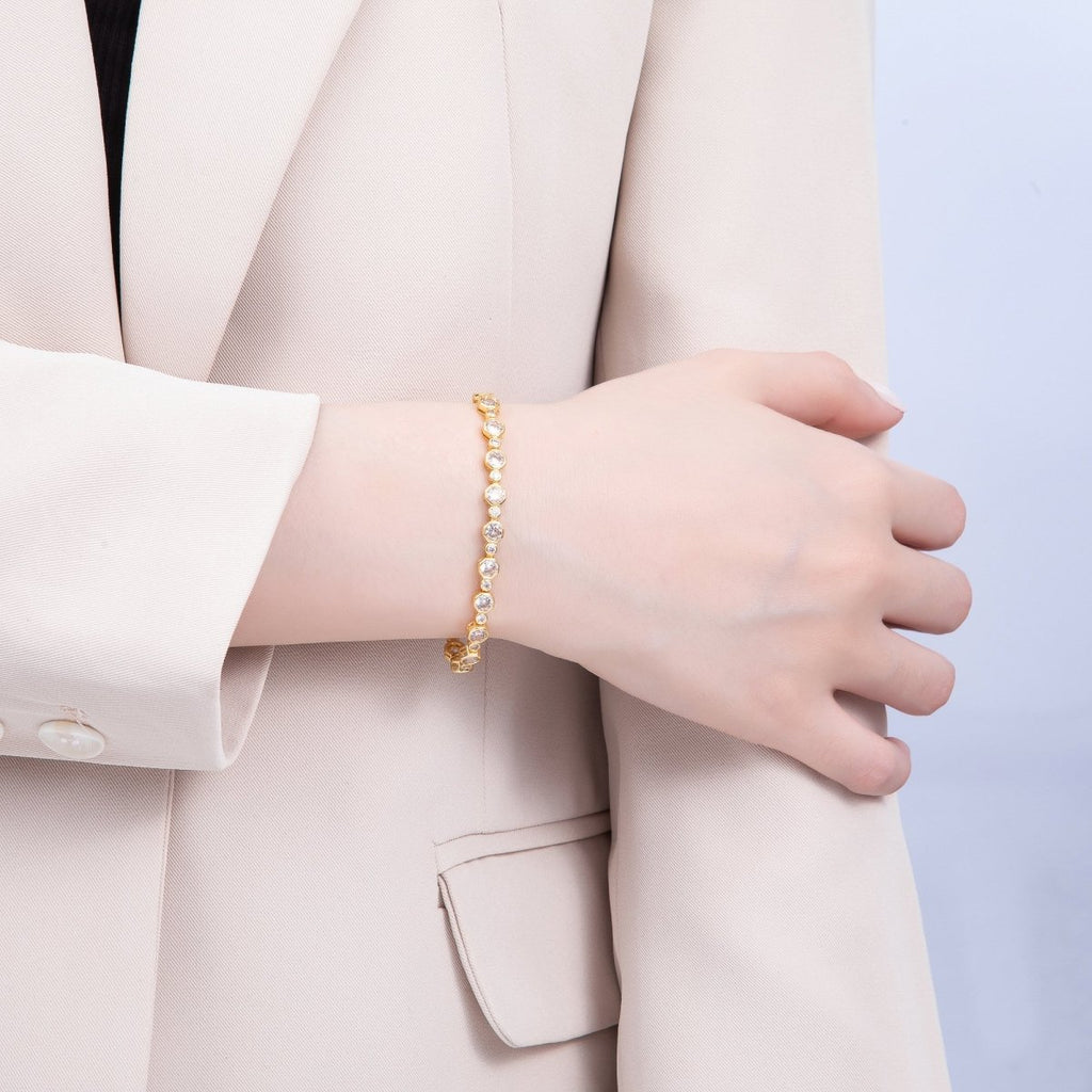 16K Gold Filled 4.2mm Clear CZ Cluster Tennis Chain 7 Inch Adjustable Bracelet | WA-04272