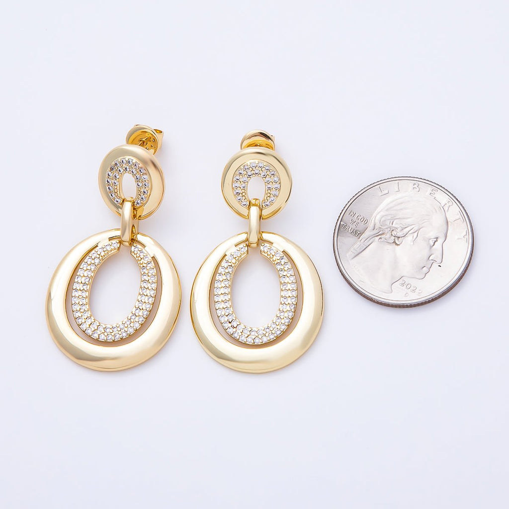 16K Gold Filled 42mm Micro Paved CZ Oval Link Drop Stud | Earrings-00669