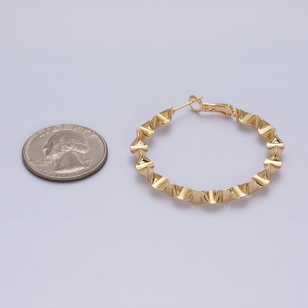 16K Gold Filled 43.5mm Geometric Wavy Foil Hinge Hoop Earrings in Gold & Silver | AB1437 - AB1438
