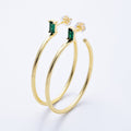 16K Gold Filled 45mm Green Baguette CZ C-Shaped Hoop Earrings | Earrings-00143
