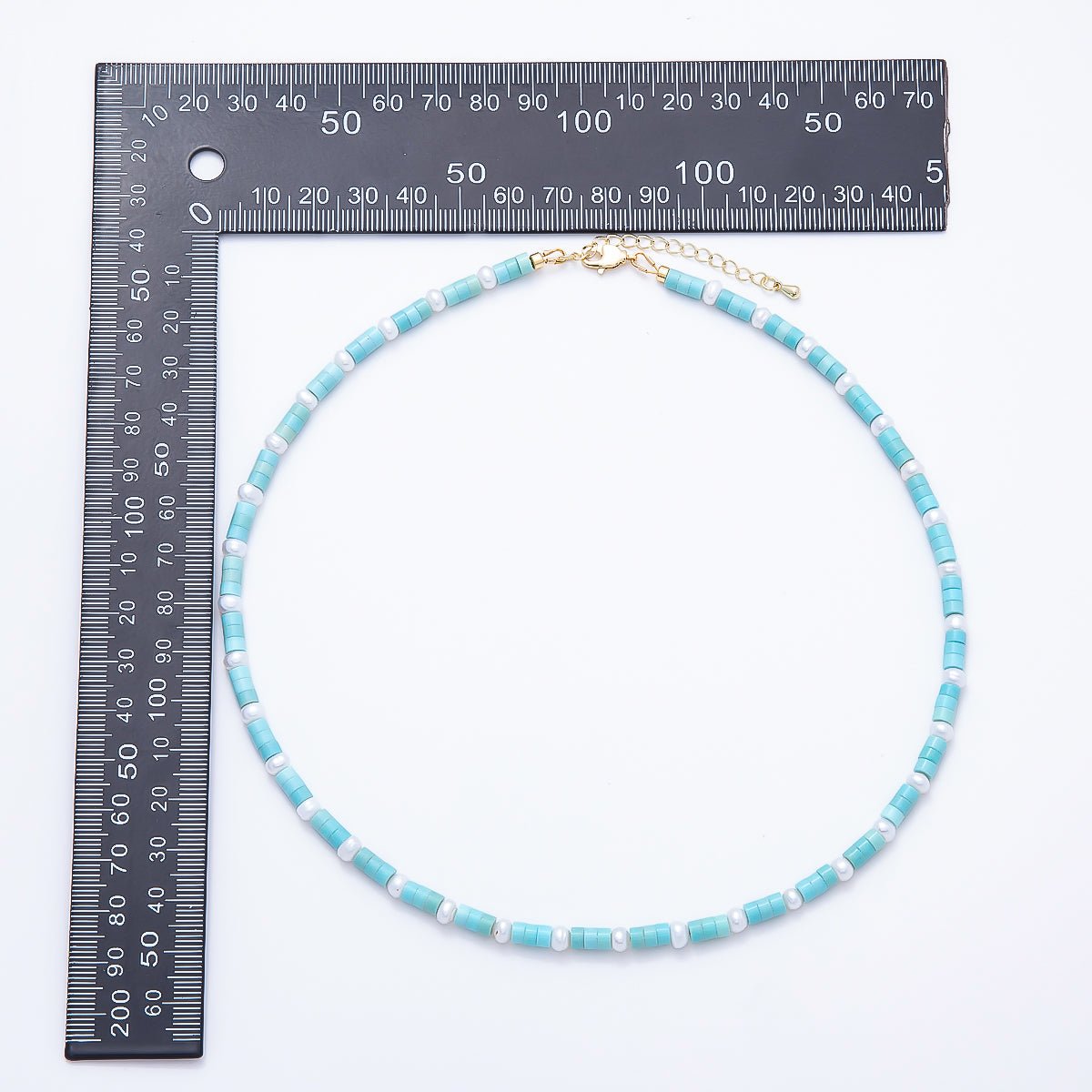 16K Gold Filled 4mm Blue Aquamarine Cylinder Shell Pearl Rondelle Tube Gemstone Bead Chain 18 Inch Necklace | WA-00552