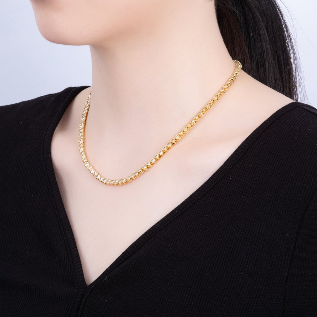 16K Gold Filled 4mm Clear CZ Round Heart Tennis Chain 16 Inch Adjustable Necklace | WA-04244