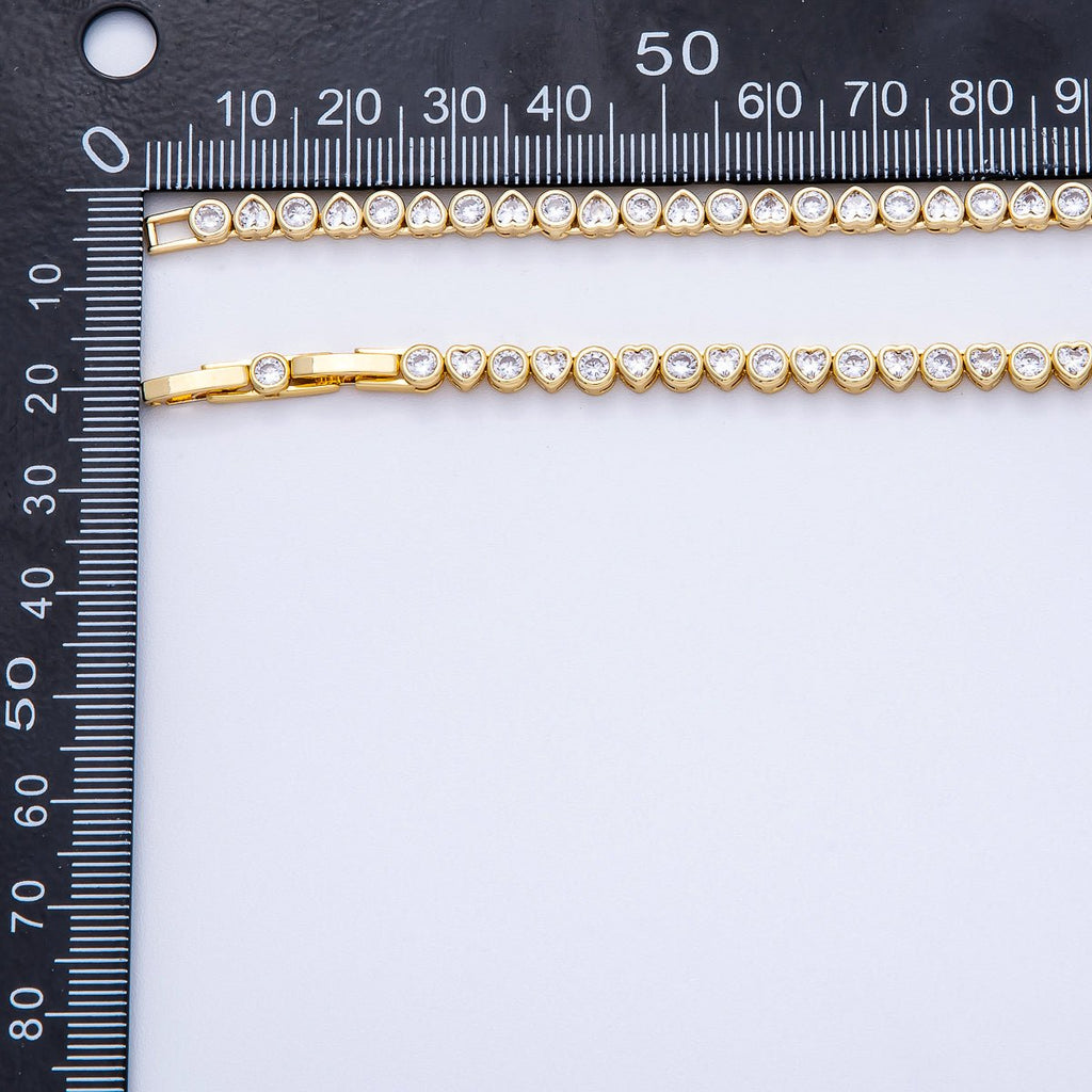 16K Gold Filled 4mm Clear CZ Round Heart Tennis Chain 16 Inch Adjustable Necklace | WA-04244