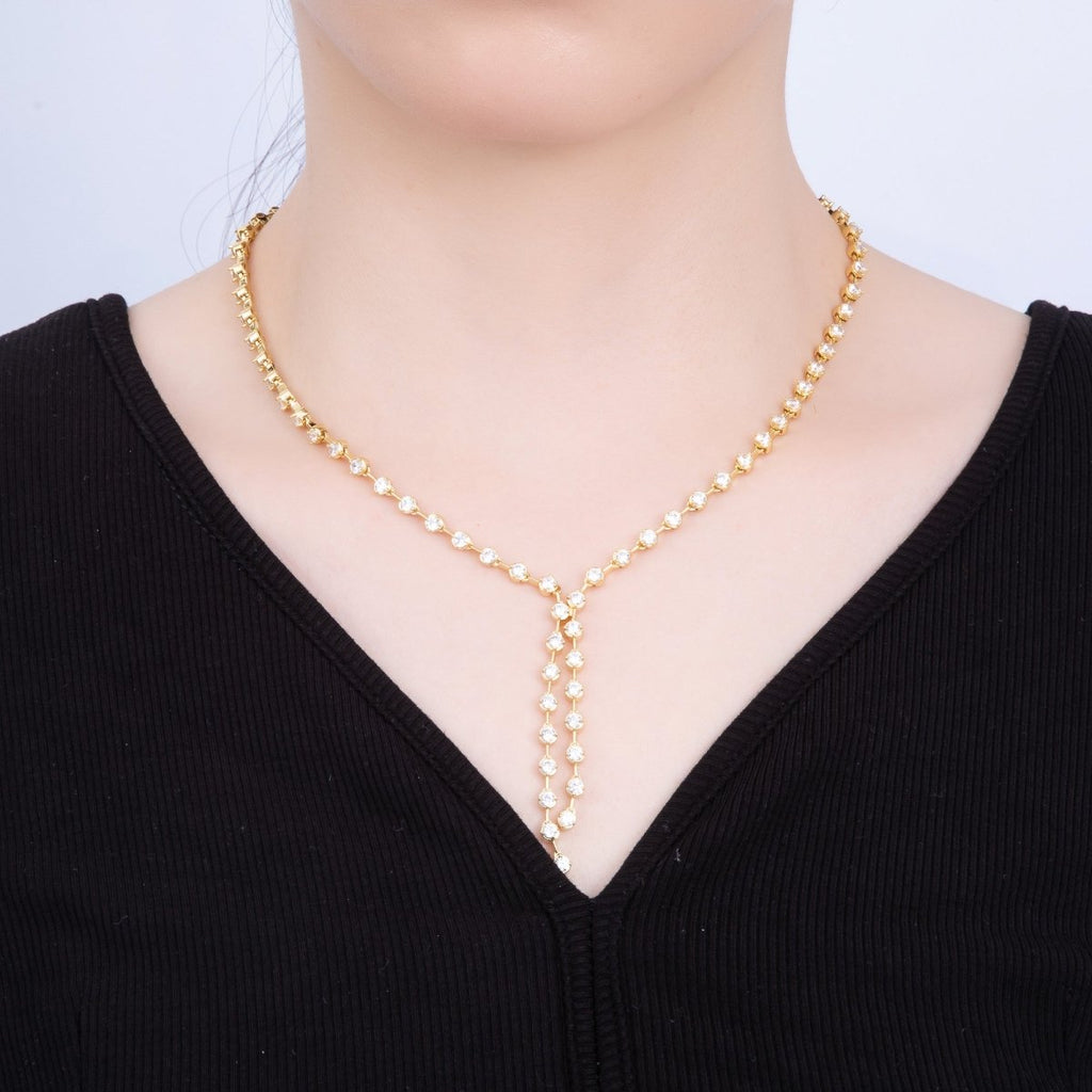 16K Gold Filled 4mm Clear Round CZ Lariat Chain 18.5 Inch Necklace | WA-04250