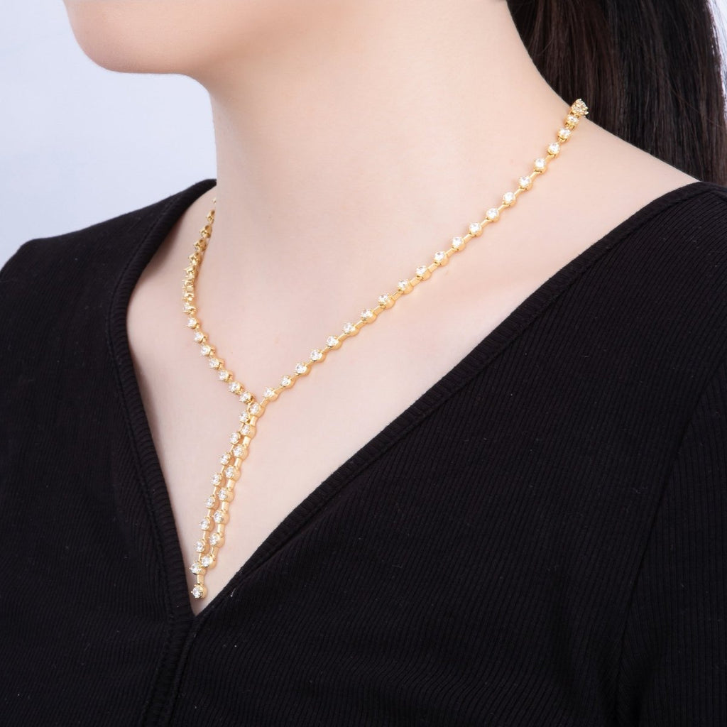 16K Gold Filled 4mm Clear Round CZ Lariat Chain 18.5 Inch Necklace | WA-04250