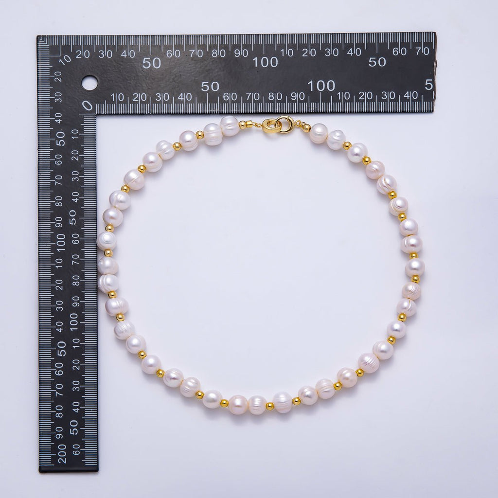 16K Gold Filled 4mm Ribbed Round Freshwater Pearl Bead 17 Inch Necklace | WA-04301