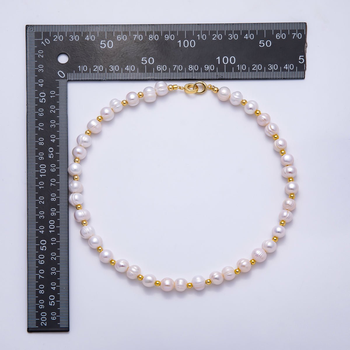 16K Gold Filled 4mm Ribbed Round Freshwater Pearl Bead 17 Inch Necklace | WA-04301