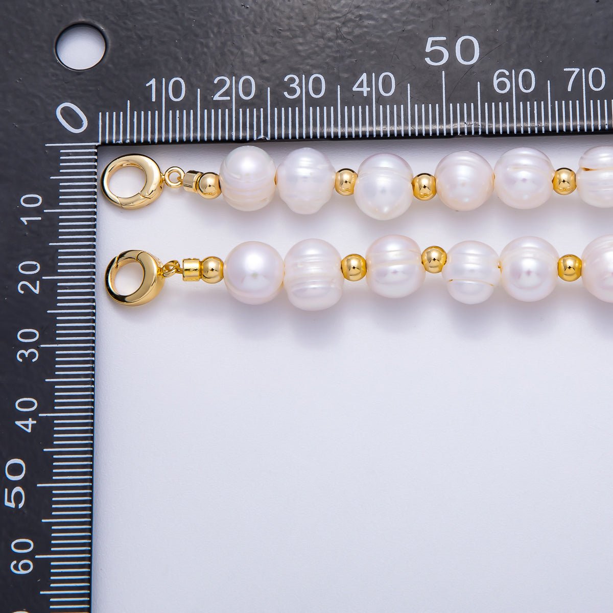 16K Gold Filled 4mm Ribbed Round Freshwater Pearl Bead 17 Inch Necklace | WA-04301