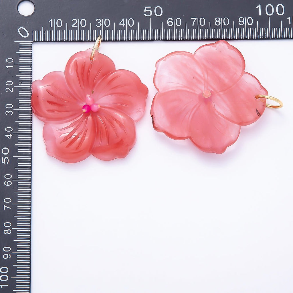 16K Gold Filled 50mm Carnelian, Aventurine, Tiger Eye, Turquoise, Rose Quartz Gemstone Flower Charm | Charms-01548 ~ Charms-01552