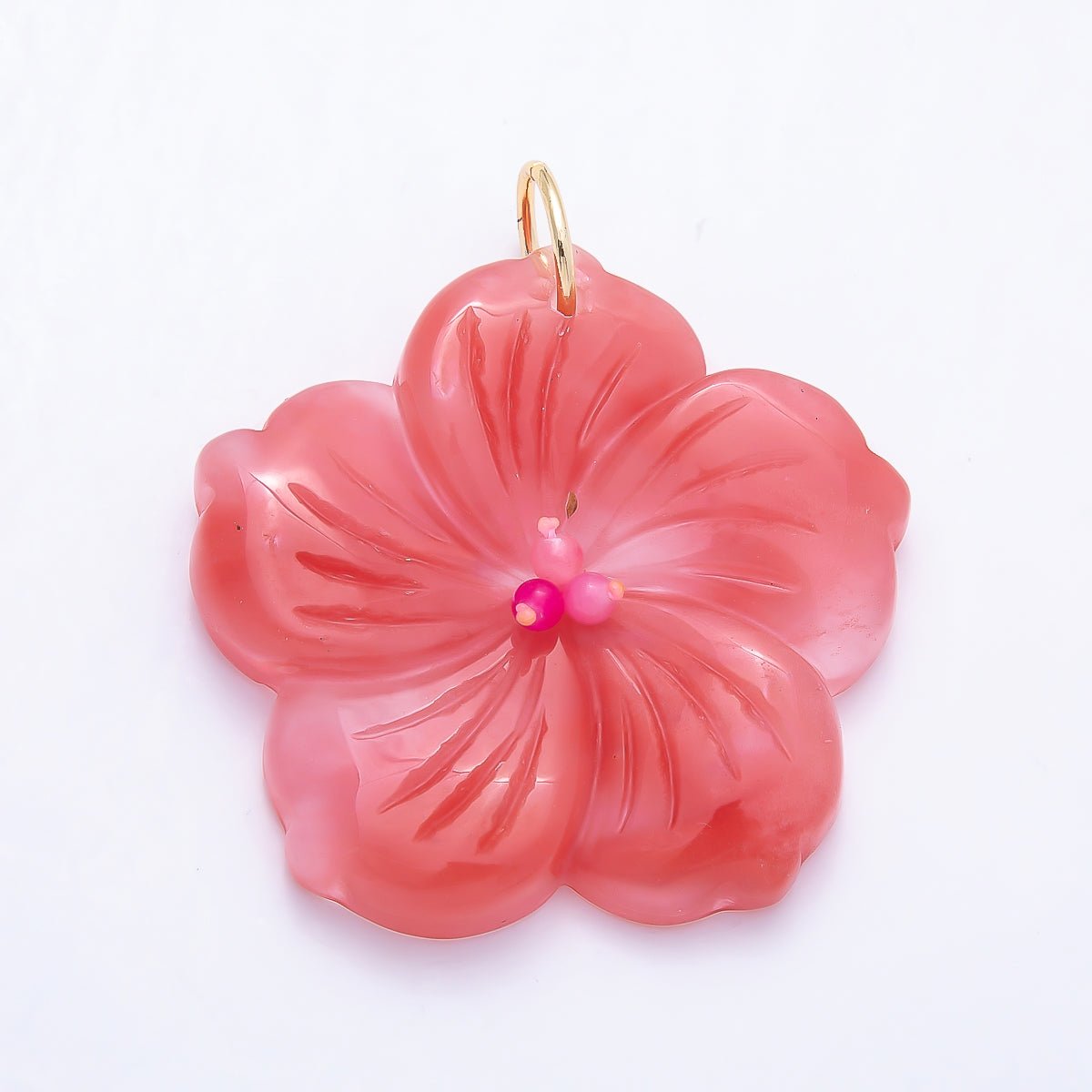 16K Gold Filled 50mm Carnelian, Aventurine, Tiger Eye, Turquoise, Rose Quartz Gemstone Flower Charm | Charms-01548 ~ Charms-01552
