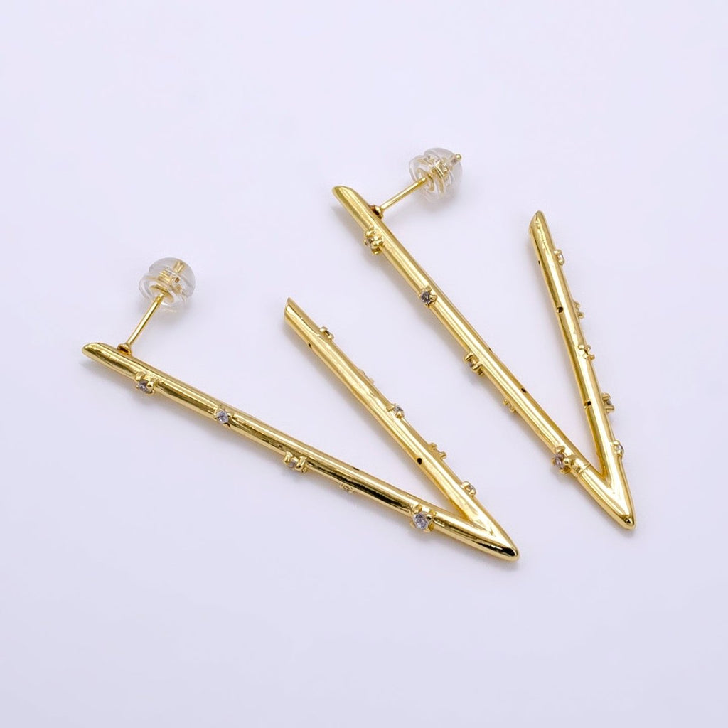 16K Gold Filled 50mm Clear CZ Dotted Triangle Hoop Earrings