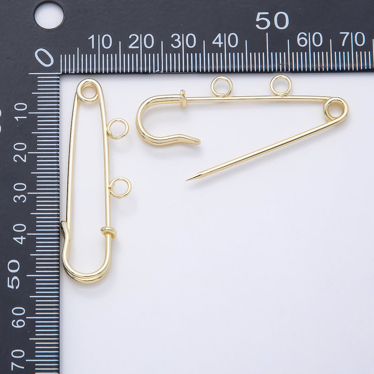 16K Gold Filled 50mm Double Loop Minimalist Safety Pin Brooch Bag Charm Findings | Findings-00171