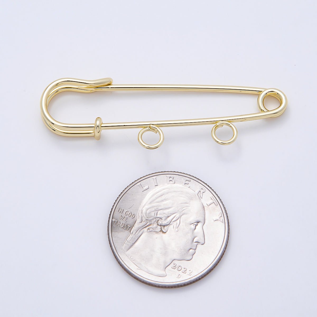 16K Gold Filled 50mm Double Loop Minimalist Safety Pin Brooch Bag Charm Findings | Findings-00171