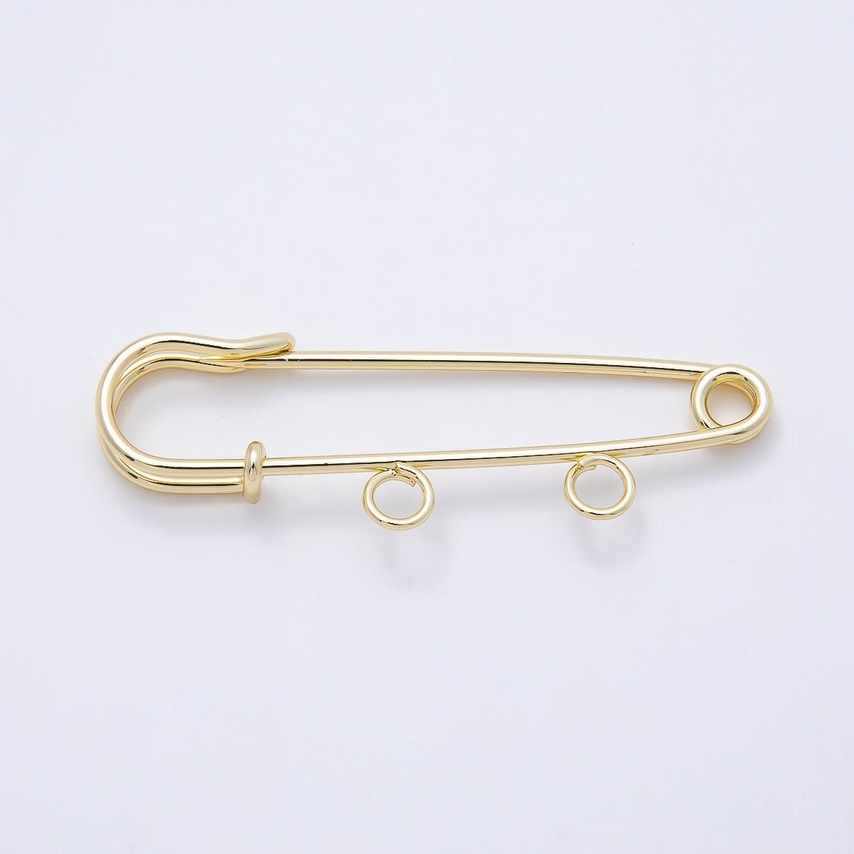 16K Gold Filled 50mm Double Loop Minimalist Safety Pin Brooch Bag Charm Findings | Findings-00171