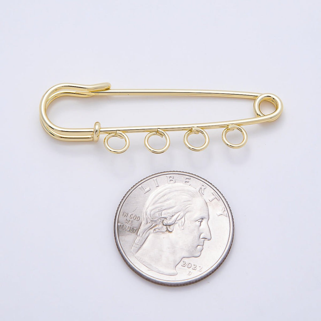 16K Gold Filled 50mm Four Loop Minimalist Safety Pin Brooch Bag Charm Findings | Findings-00172