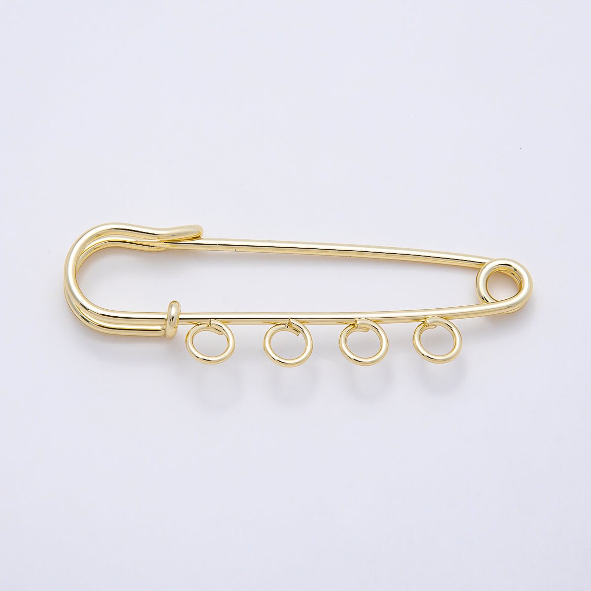 16K Gold Filled 50mm Four Loop Minimalist Safety Pin Brooch Bag Charm Findings | Findings-00172