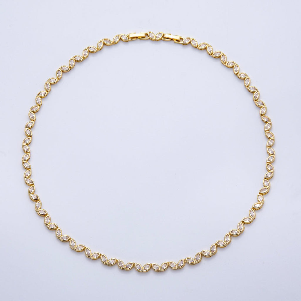 16K Gold Filled 5mm Clear Marquise CZ Tennis Chain 17 Inch Adjustable Necklace | WA-04245