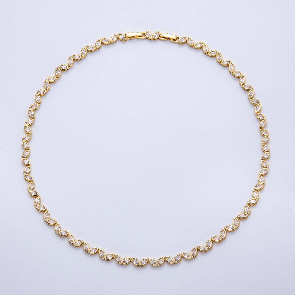16K Gold Filled 5mm Clear Marquise CZ Tennis Chain 17 Inch Adjustable Necklace | WA-04245