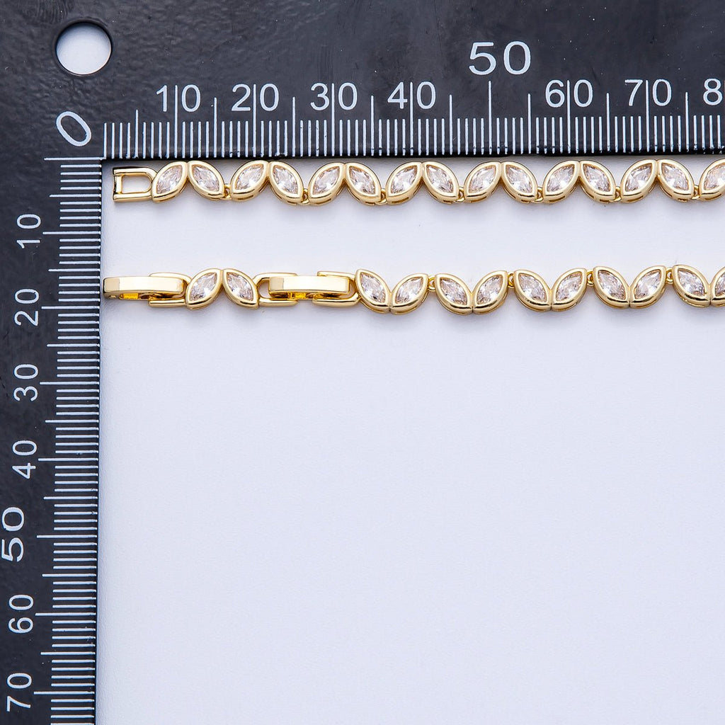 16K Gold Filled 5mm Clear Marquise CZ Tennis Chain 17 Inch Adjustable Necklace | WA-04245