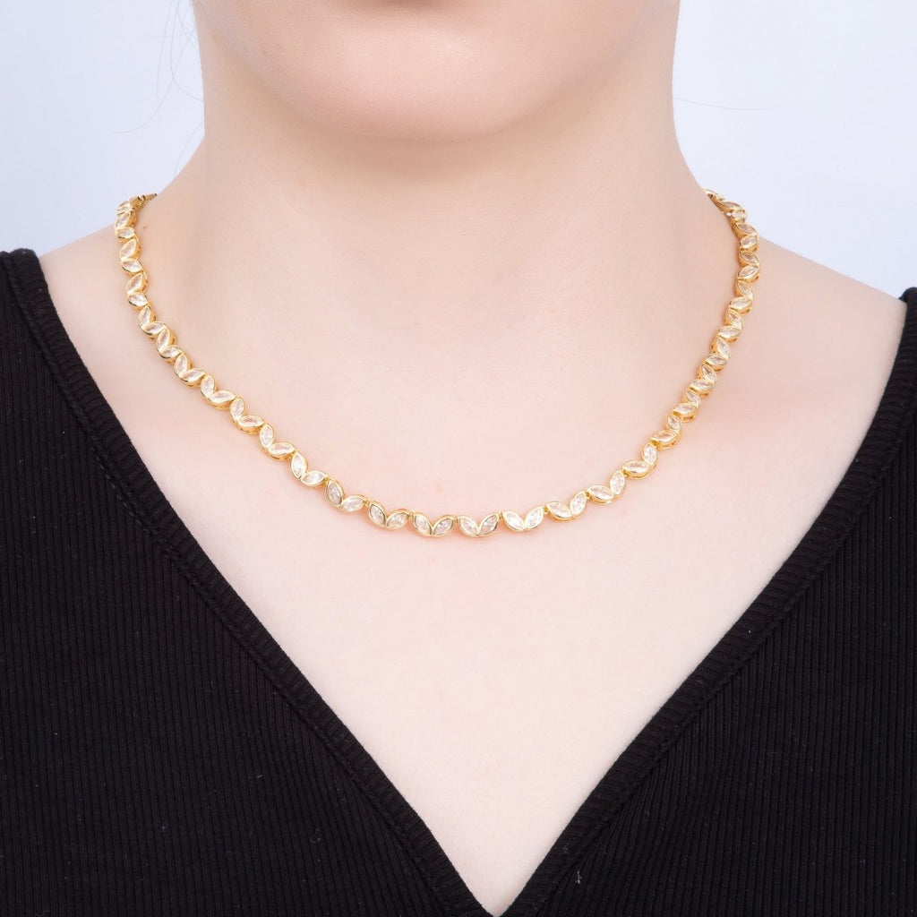 16K Gold Filled 5mm Clear Marquise CZ Tennis Chain 17 Inch Adjustable Necklace | WA-04245
