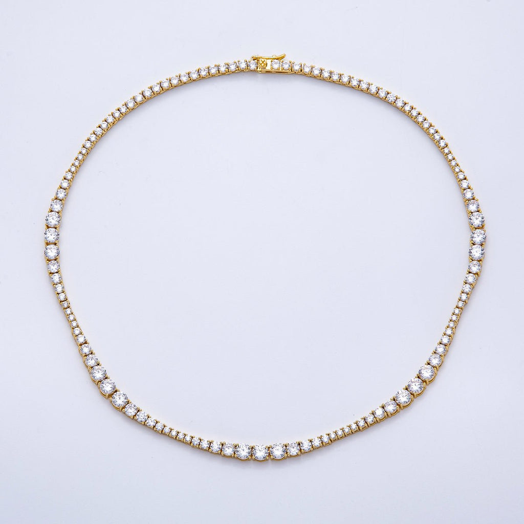 16K Gold Filled 5mm Clear Round CZ Graduated Tennis Chain 16.5 Inch Necklace | WA-04249