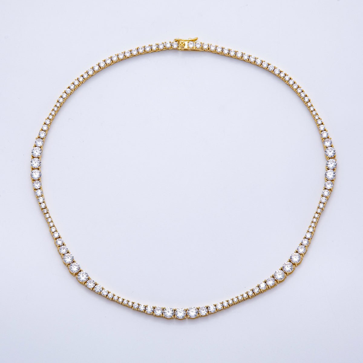 16K Gold Filled 5mm Clear Round CZ Graduated Tennis Chain 16.5 Inch Necklace | WA-04249