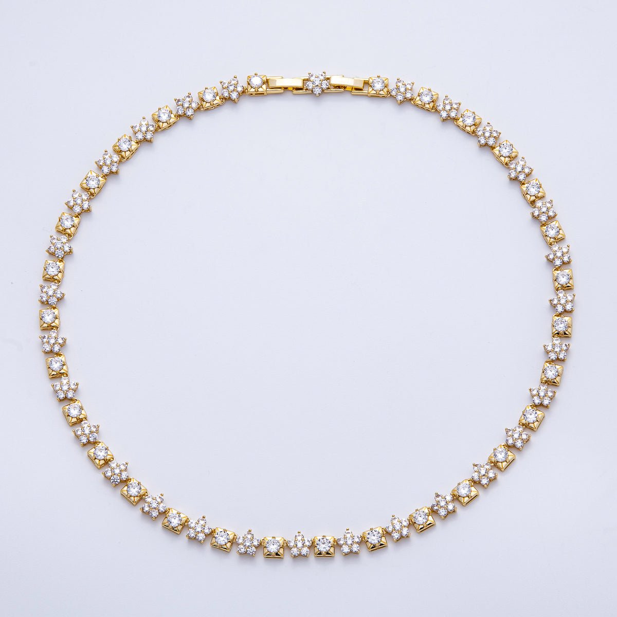 16K Gold Filled 5mm Micro Paved CZ Flower Square Tennis Chain 17 Inch Adjustable Necklace | WA-04246
