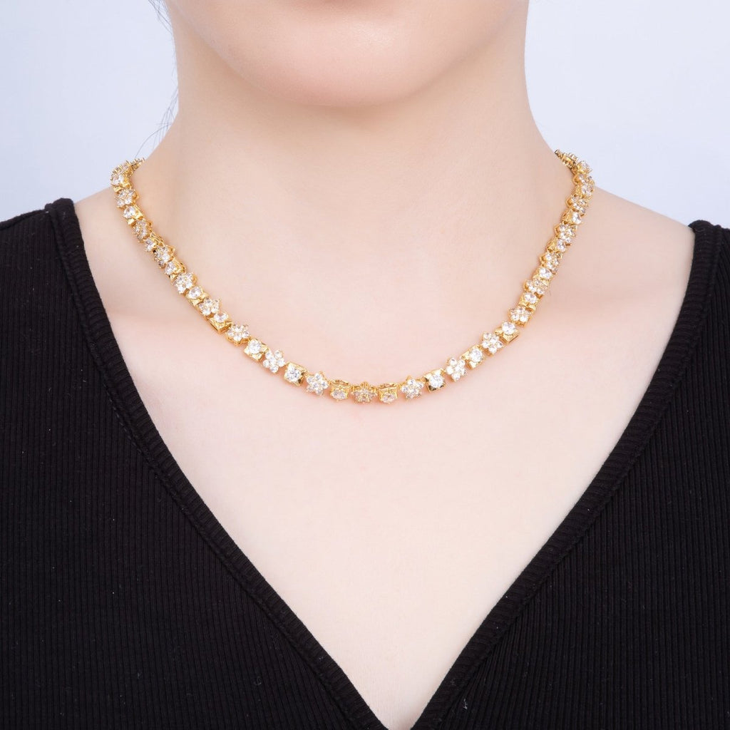 16K Gold Filled 5mm Micro Paved CZ Flower Square Tennis Chain 17 Inch Adjustable Necklace | WA-04246