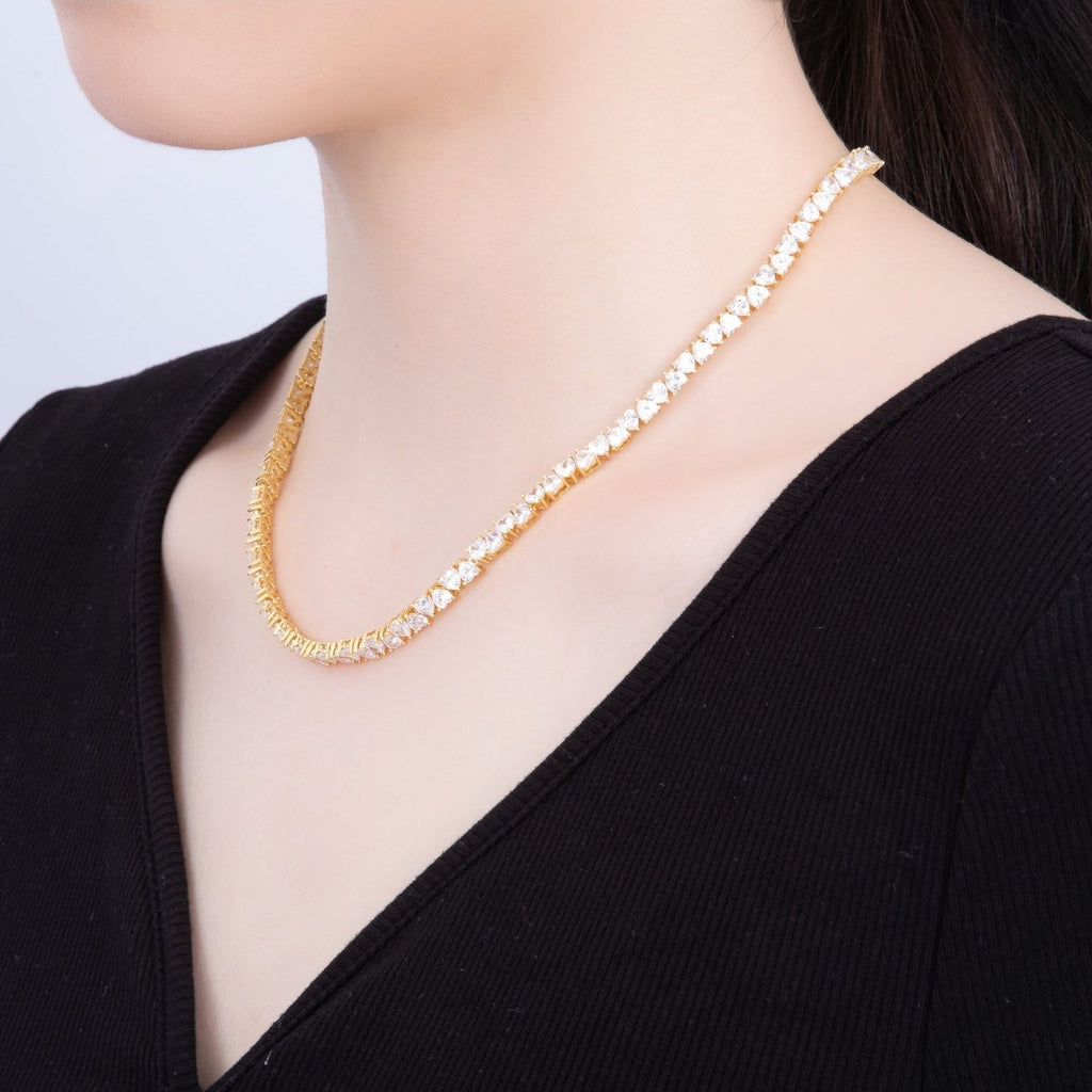 16K Gold Filled 5mm Mini Heart CZ Tennis Chain 17 Inch Adjustable Necklace | WA-04240