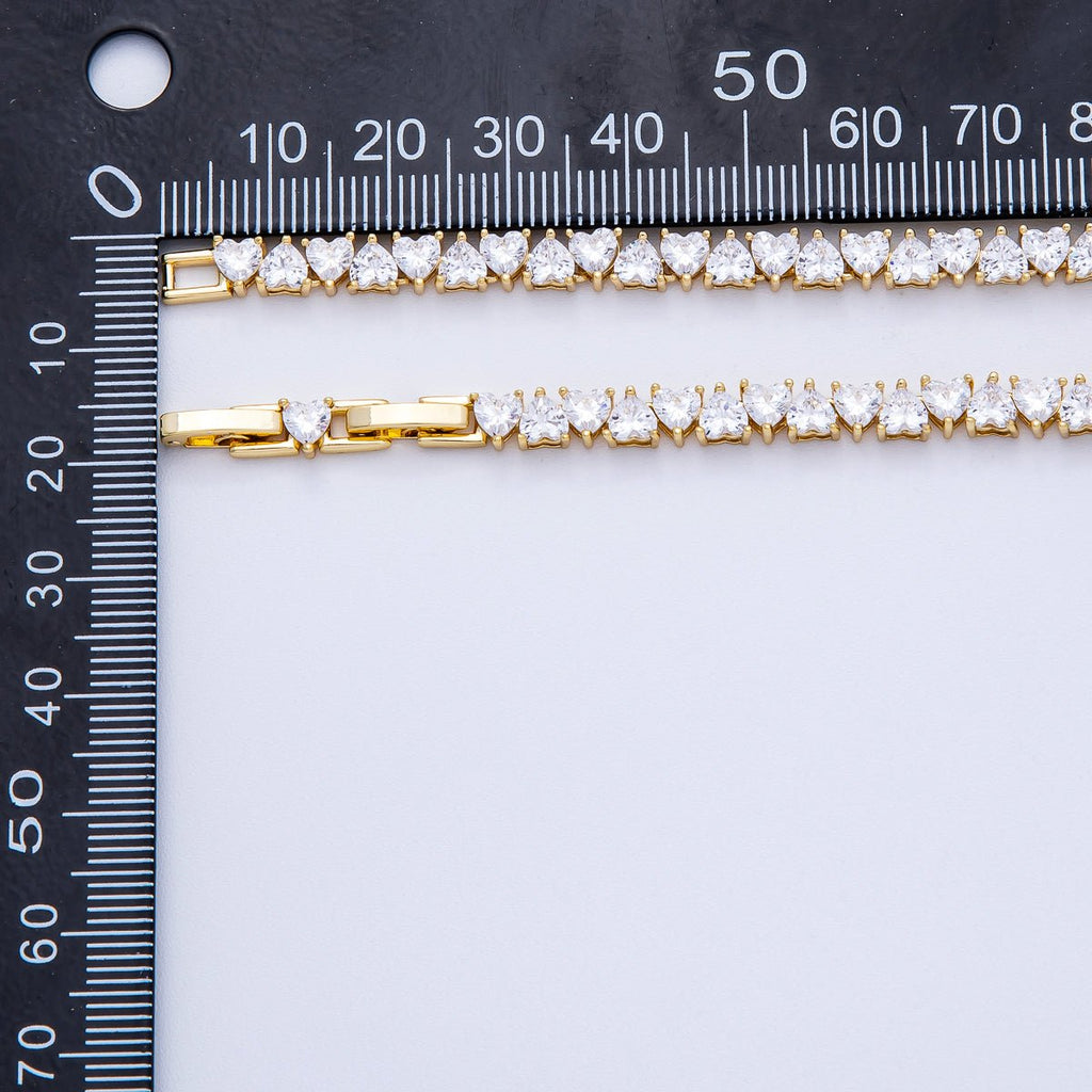 16K Gold Filled 5mm Mini Heart CZ Tennis Chain 17 Inch Adjustable Necklace | WA-04240