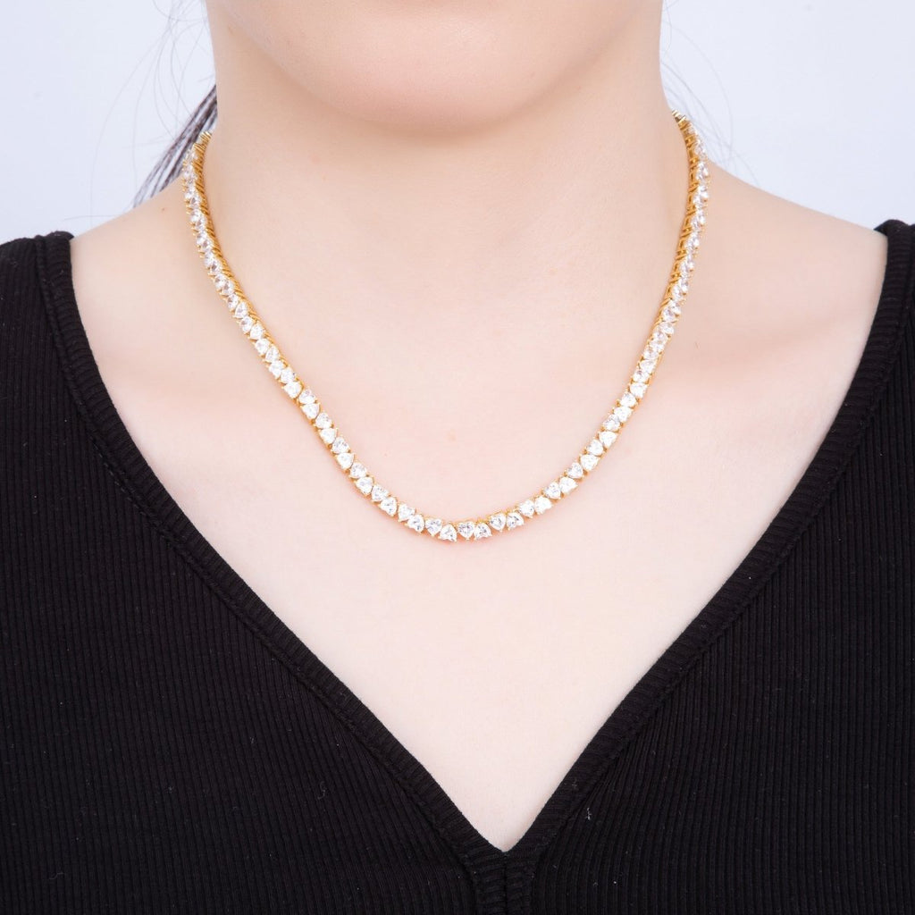 16K Gold Filled 5mm Mini Heart CZ Tennis Chain 17 Inch Adjustable Necklace | WA-04240