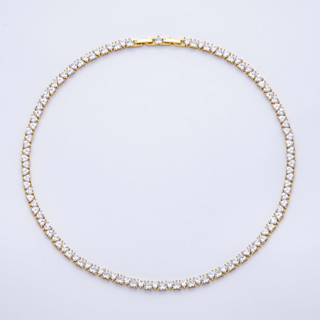 16K Gold Filled 5mm Mini Heart CZ Tennis Chain 17 Inch Adjustable Necklace | WA-04240