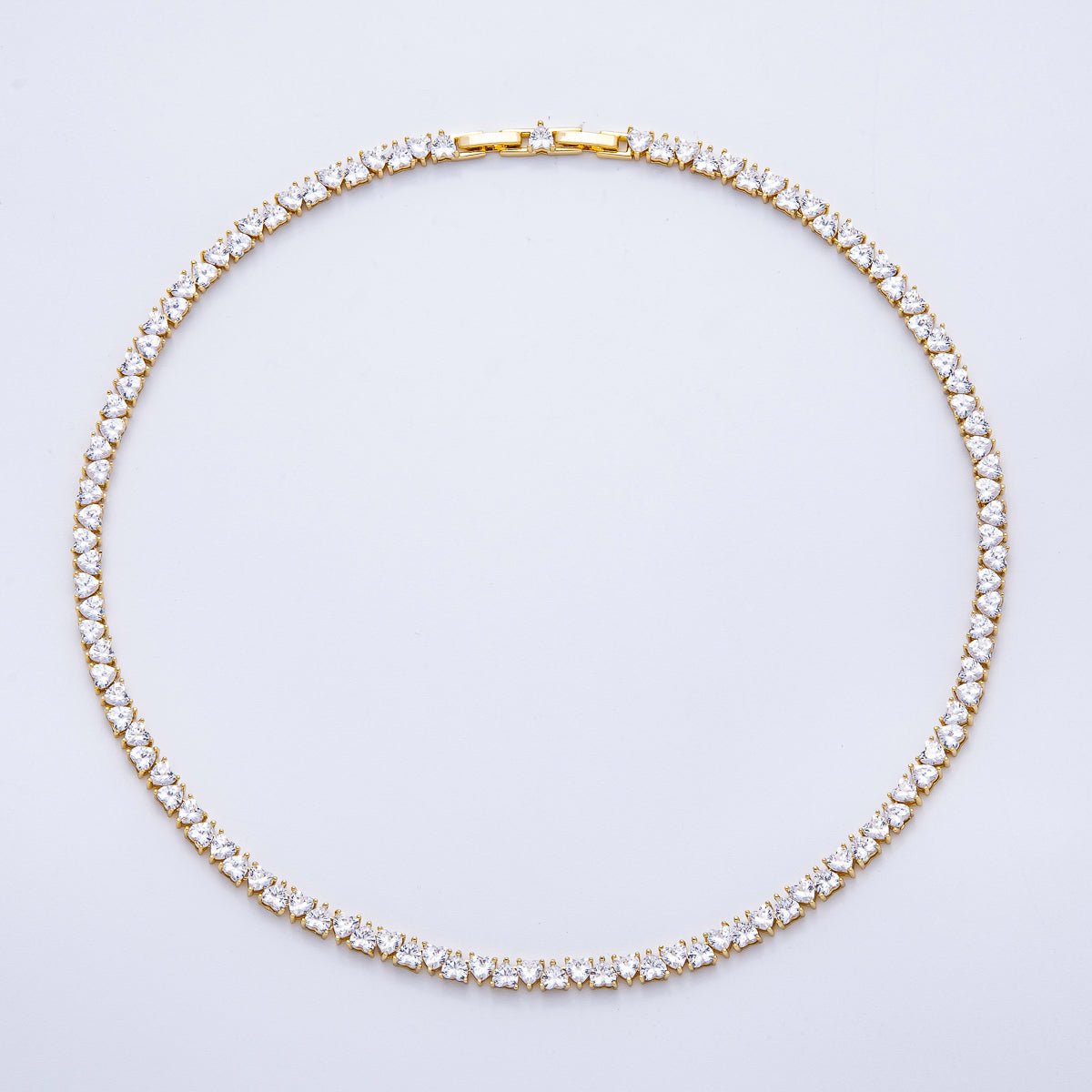 16K Gold Filled 5mm Mini Heart CZ Tennis Chain 17 Inch Adjustable Necklace | WA-04240