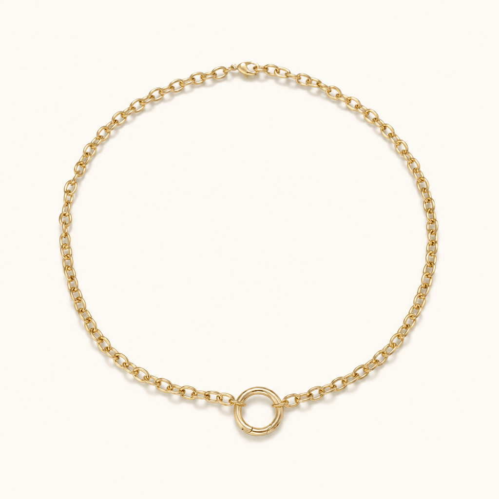 16K Gold Filled 5mm Push Gate Charm Connector Holder Ring Cable Chain 18 Inch Necklace | WA-00557
