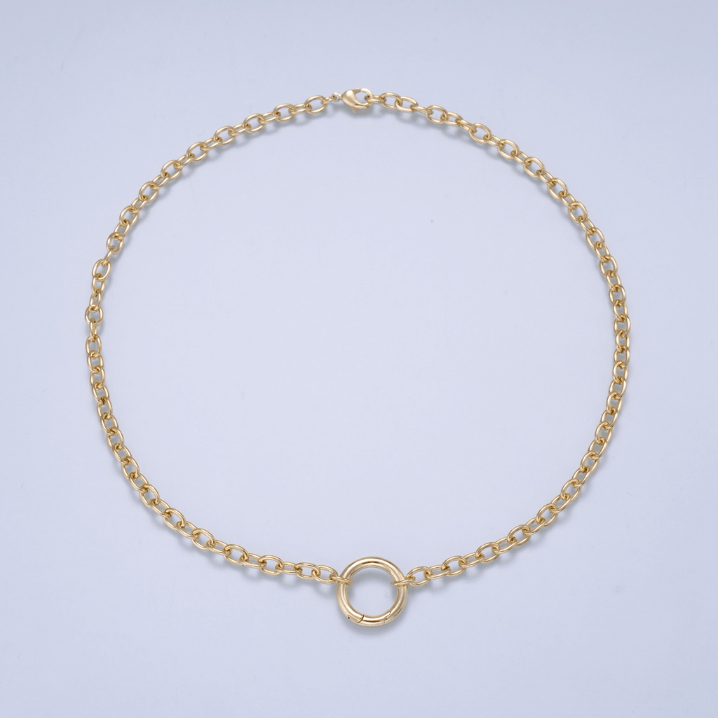 16K Gold Filled 5mm Push Gate Charm Connector Holder Ring Cable Chain 18 Inch Necklace | WA-00557