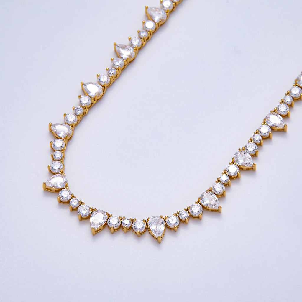16K Gold Filled 5mm Teardrop  CZ Round Tennis Chain 17 Inch Adjustable Necklace | WA-04344
