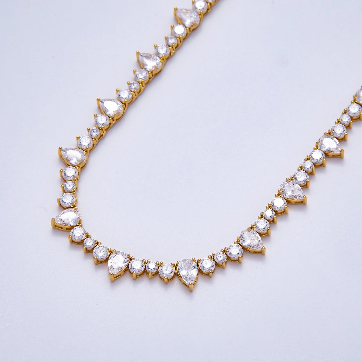 16K Gold Filled 5mm Teardrop  CZ Round Tennis Chain 17 Inch Adjustable Necklace | WA-04344