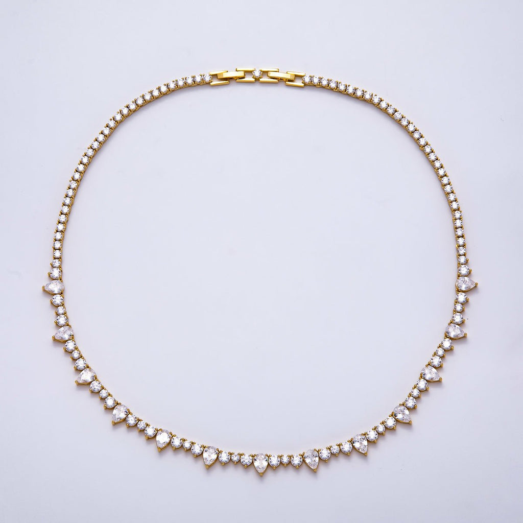 16K Gold Filled 5mm Teardrop  CZ Round Tennis Chain 17 Inch Adjustable Necklace | WA-04344