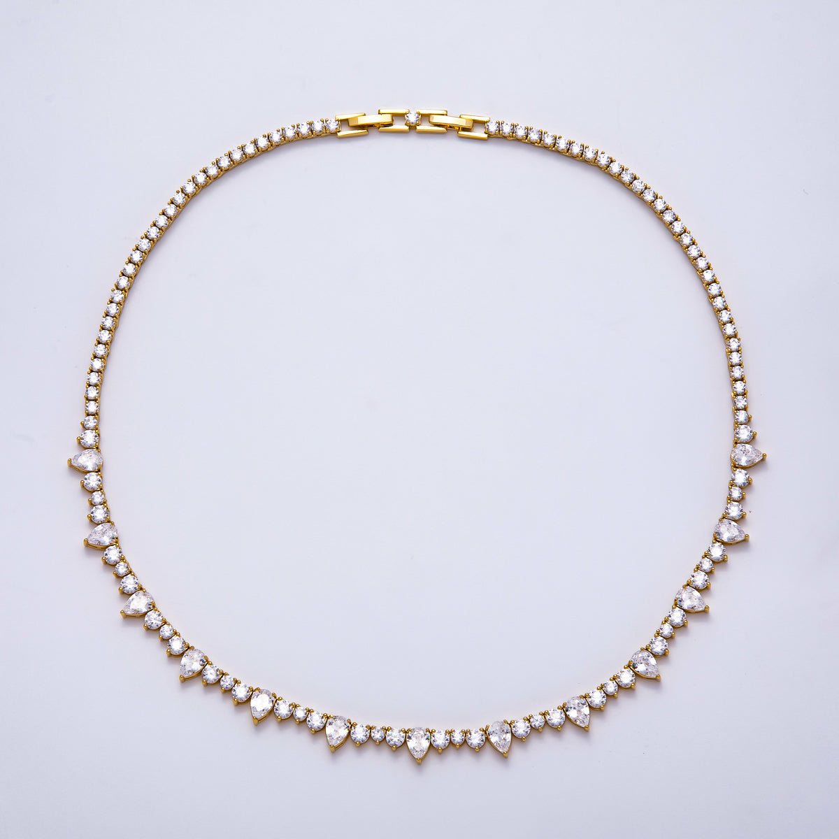 16K Gold Filled 5mm Teardrop  CZ Round Tennis Chain 17 Inch Adjustable Necklace | WA-04344