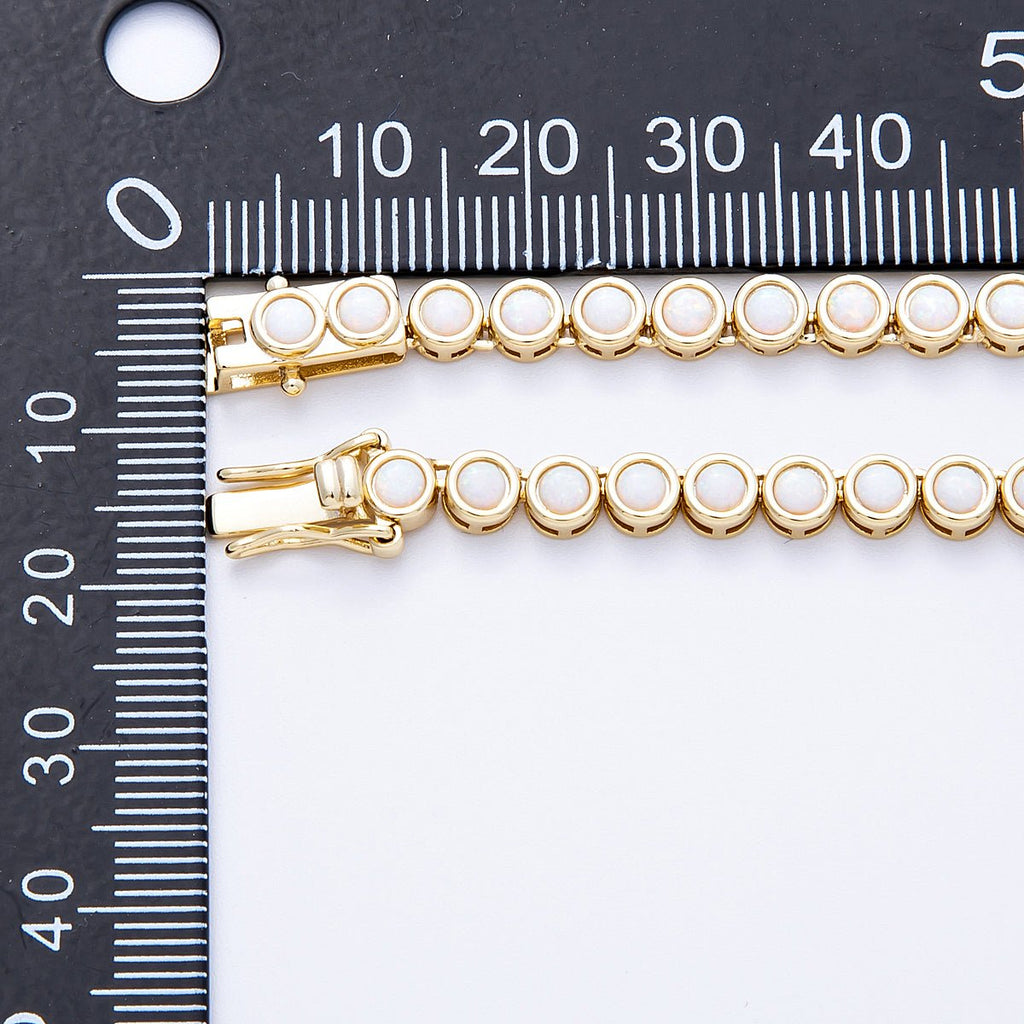 16K Gold Filled 5mm White Opal Round Bezel Tennis Chain 17 Inch Necklace | WA-04211