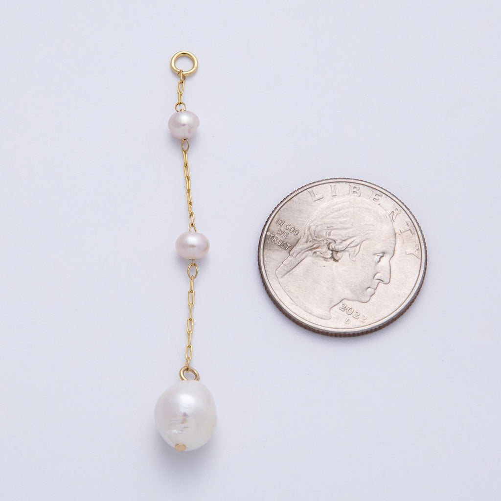 16K Gold Filled 65mm White Triple Ringed Button Shell Pearl Paperclip Chain Drop Charm | Charms-00334