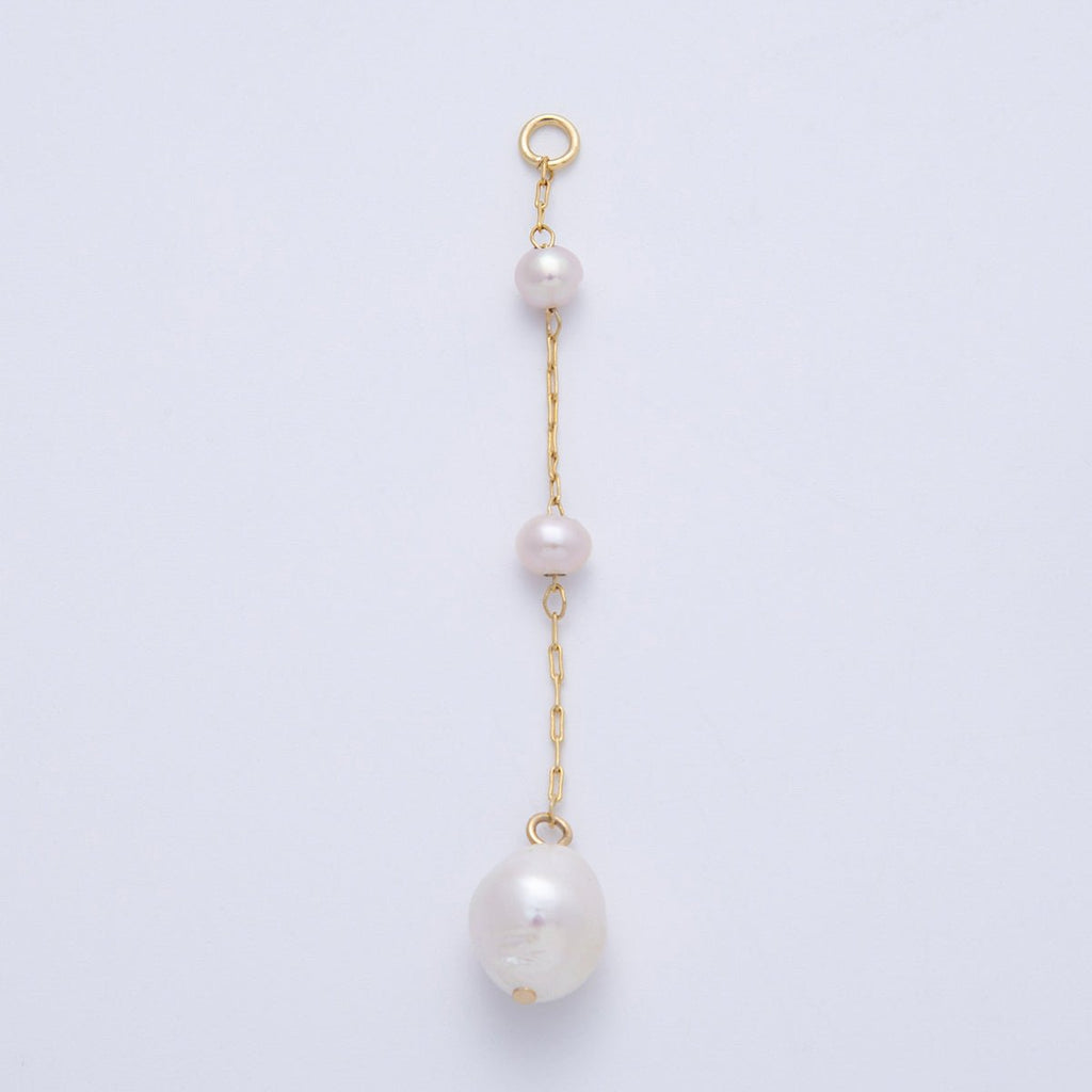 16K Gold Filled 65mm White Triple Ringed Button Shell Pearl Paperclip Chain Drop Charm | Charms-00334